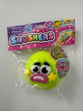 SMUSHER Orb Neon Green Star Face Squishy Toy - Funny Sensory Smush Fidget, NEW